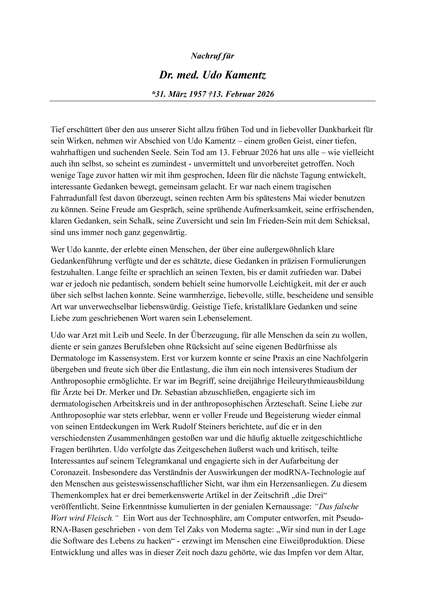 Nachruf Dr. med. Udo Kamentz – Seite 1